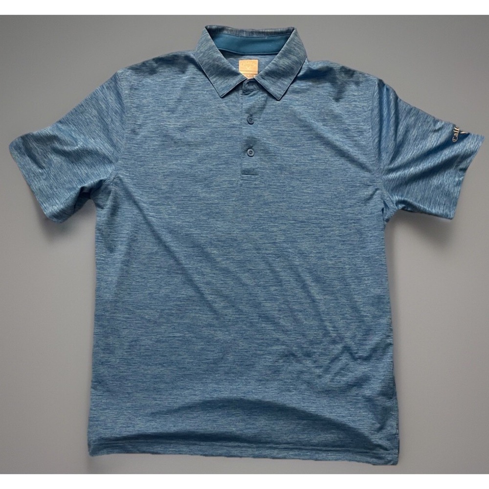 Callaway Golf Opti Dri Short Sleeve Polo Shirt Heathered Blue V Logo Medium JBHS